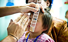 Photo of a girl having her eyes checked. Link to What to Give.